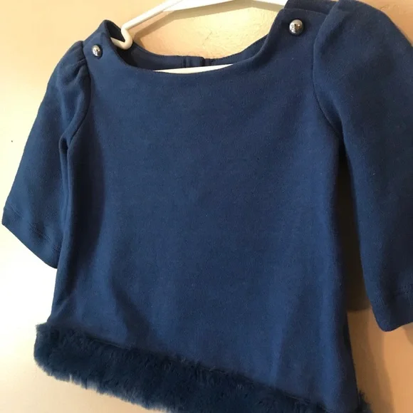 ⭐️SALE!⭐️New Janie and Jack Top 12-18M or size 3 or 5. Blue, Faux fur at bottom - Picture 3 of 5